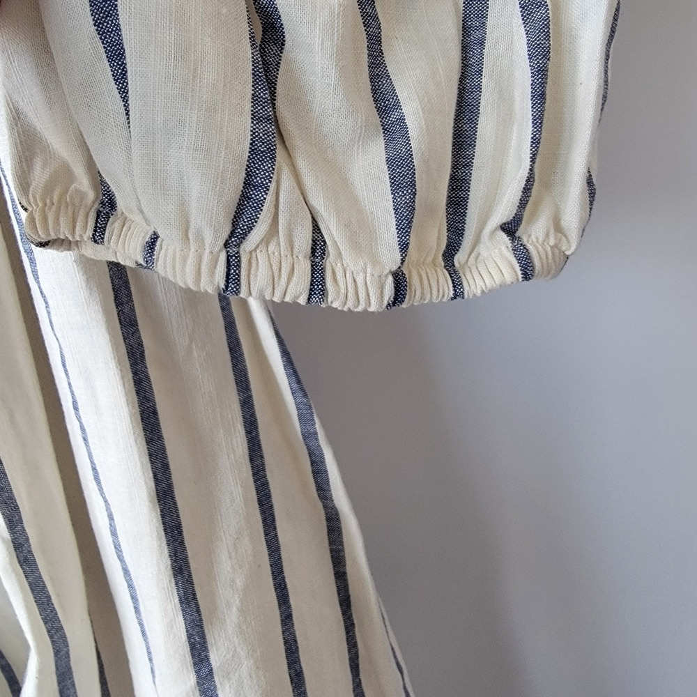 Faherty womens Phoenix  Elroy Stripe Dress sz m Cotton Square Neck Puff Sleeve - Picture 6 of 8